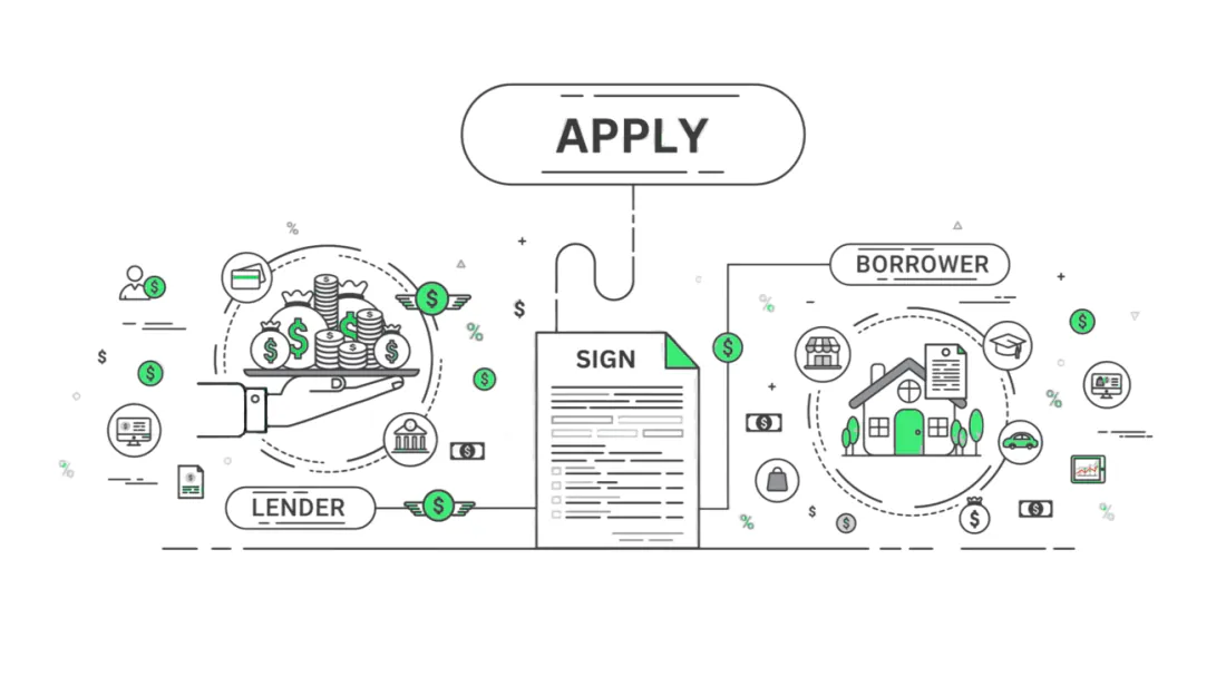 A static image of a diagram that highlights the borrowing and lending process of Bison Cash.